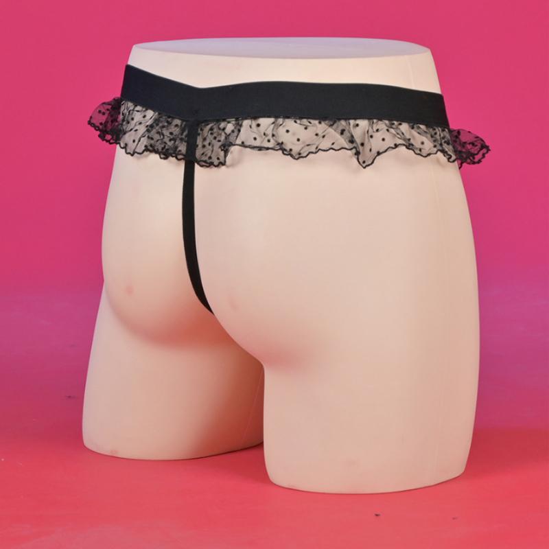 Sexy Ruffles Sissy Pouch Panties Men'S Mesh See Through Lingerie Crossdress G-String T-Back Thong Gay Male Maid Cosplay Bikini