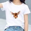 Kids Cotton T Shirt Cute Peeking Deer Print Crew Neck Short Sleeve Tee Casual Breathable Boys Girls Summer Tops
