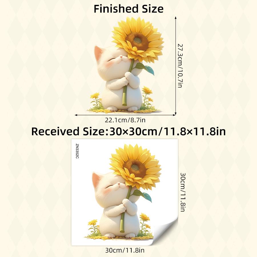 Cute Cartoon Fresh Cat Holding Flowers Window Stickers, Self-Adhesive Double-Sided Visible Decor for Bedroom Dorm Room Study Room Decoration
