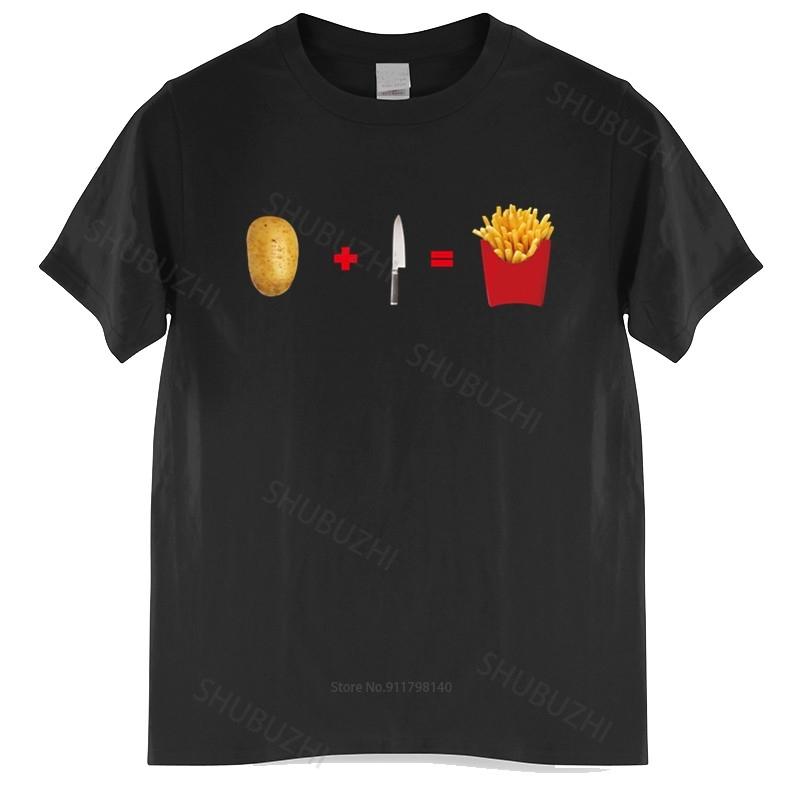 

Мужская футболка Летний бренд Футболка Комикс Футболка Смешной фастфуд Картофель фри Серийный убийца Мужчины Винтажный юмор Топ Футболки