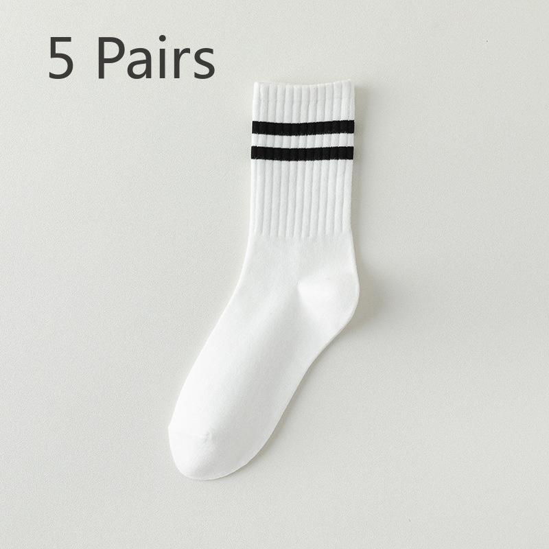 5 Pairs of Women's Summer Thin Stripe Sport Badminton Pure Cotton Tube Socks