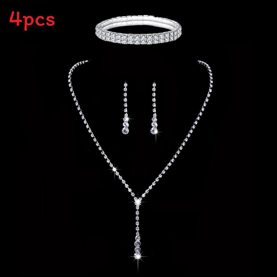 Elegant Silver Alloy Bridal Necklace Earrings Bracelet Set With Geometric Design For Wedding Party