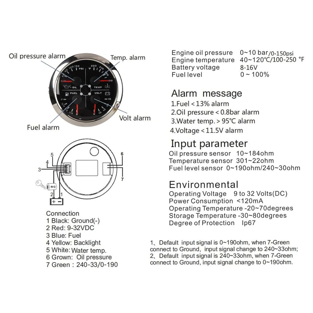 Fuel Gauge, Rpm Gauge, Stainless Steel 85mm 4 in1 Universal Guage Fuel Level Oil Pressure Water Temp Meter Tachometer Gauge Fuel Pressure Gauge for
