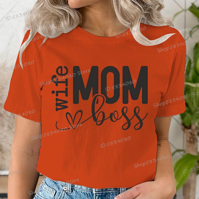 Mom Wife Boss Graphic T Shirts Women Blessed Mama Short Sleeve Tee Mom Life Classic Tops Tees Happy Mothers Day Funny T Shirts
