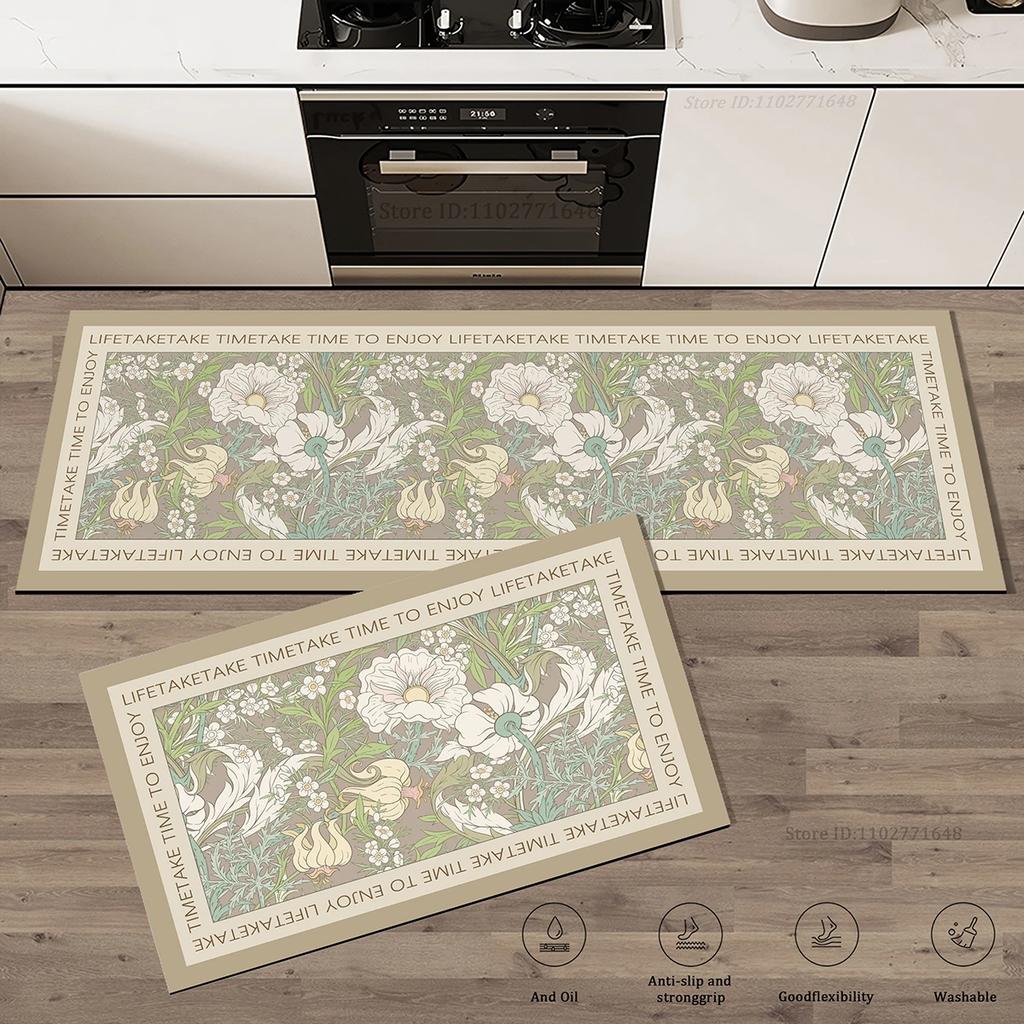 Minimalist Line Drawing Flower Kitchen Non Slip Floor Mat Waterproof Oil Proof Kitchen Strip Carpet Home Decoration