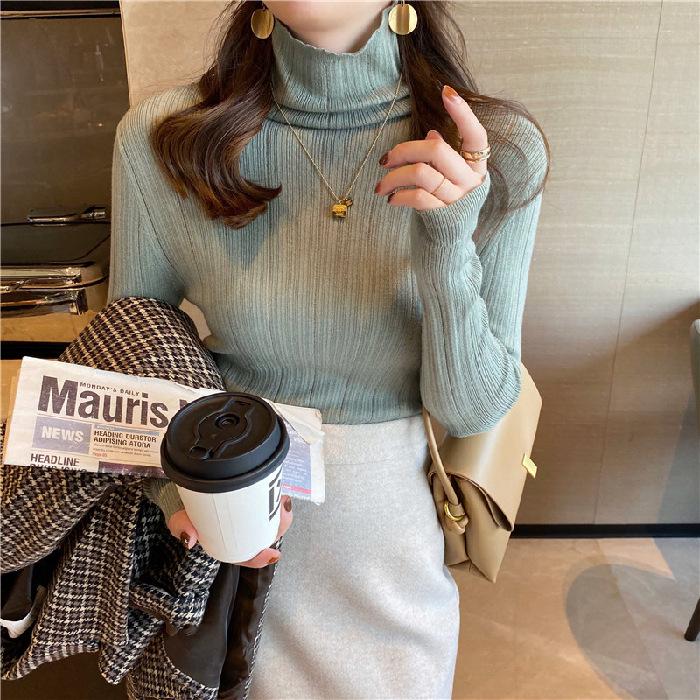 

Женский свитер с мягким трикотажем и высоким воротником на осень/зиму One Size зелёный/серый