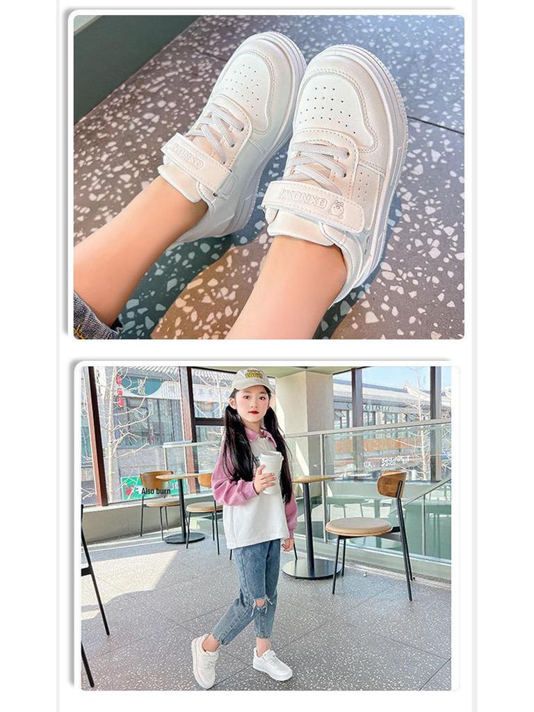2025 Spring/Autumn Waterproof Leather Girls' White Sneakers