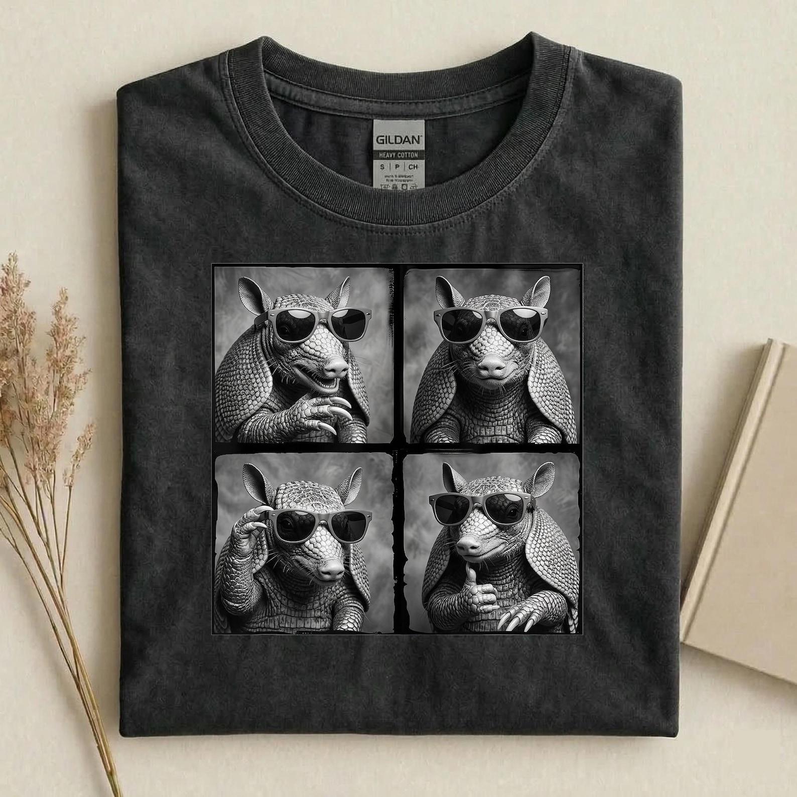 Funny Armadillo Sunglasses Shirt, Cool Armadillo Graphic Tee, Animal Humor T-Shirt, Retro Black White Animal Tee, Funny Wildlife Shirt 4XL