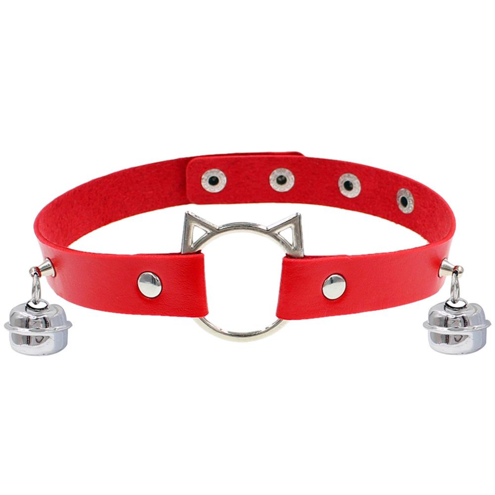 Eco-friendly PU Leather European and American Cartoon Cat Head Bell Collar Dark Punk Wind Choker Necklace Necklace Female