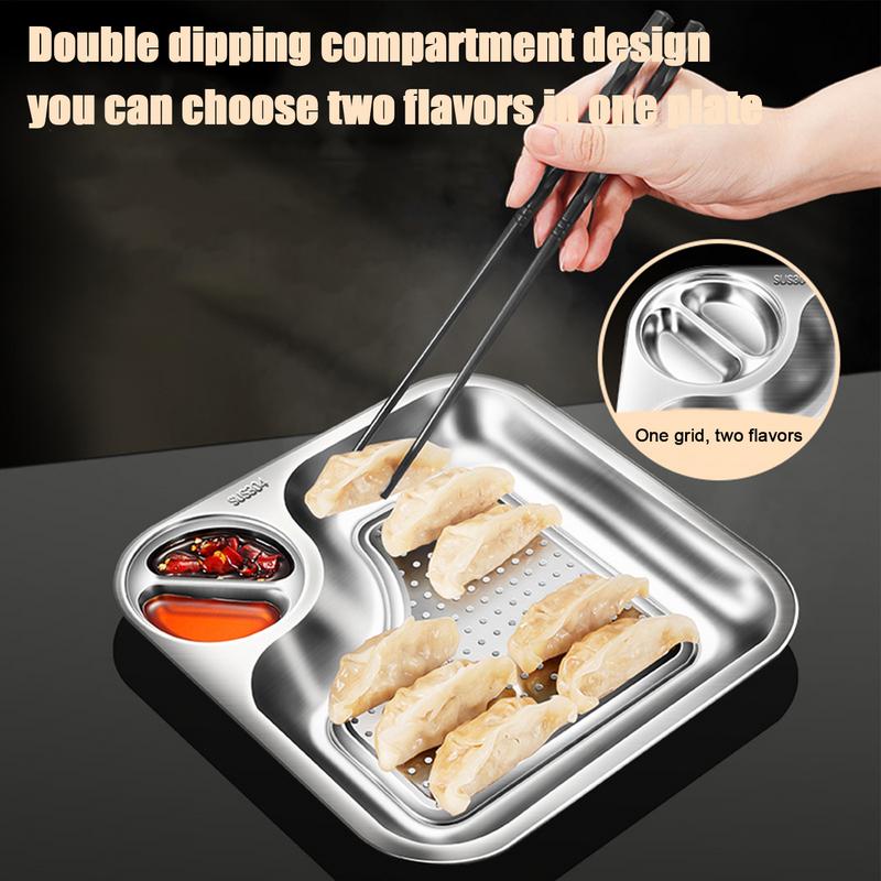 

Diping Dumpling Plate Removable Stainless Steel Dumpling Plate Double-Layer Dumpling Tray Serving Tray Water Filter Square Food CHINA