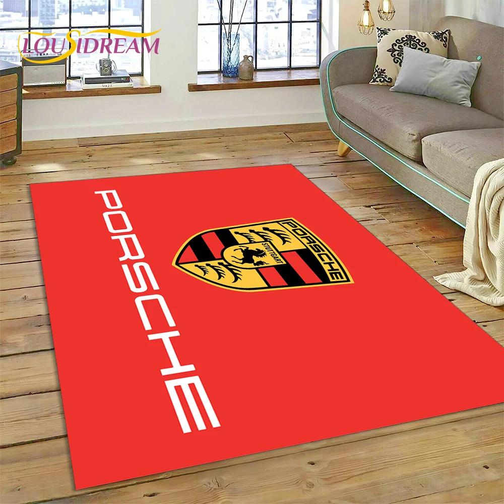 Car Logo P-Porsche 3D Printing Rug Carpet for Living Room Bedroom Home Decor,Floor Mat Non-slip for Sofa Doormat Gift Kids Play