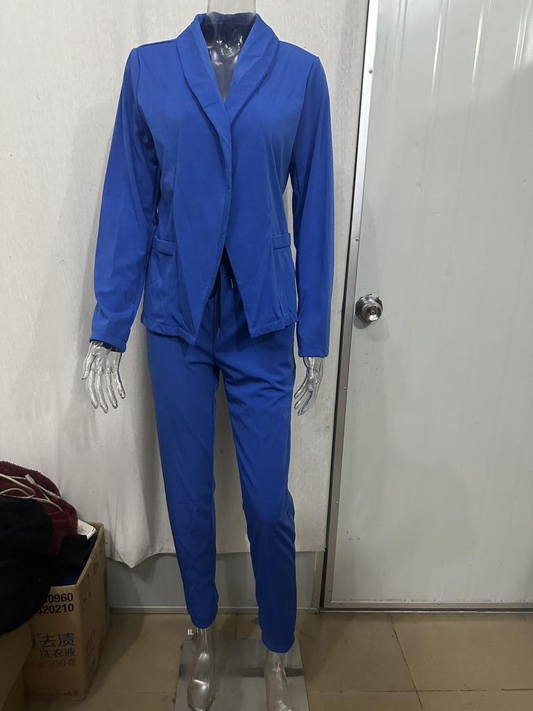 Women's Casual Khaki Suit Set Loose Fit Blazer and Pants with White V-Neck T-Shirt