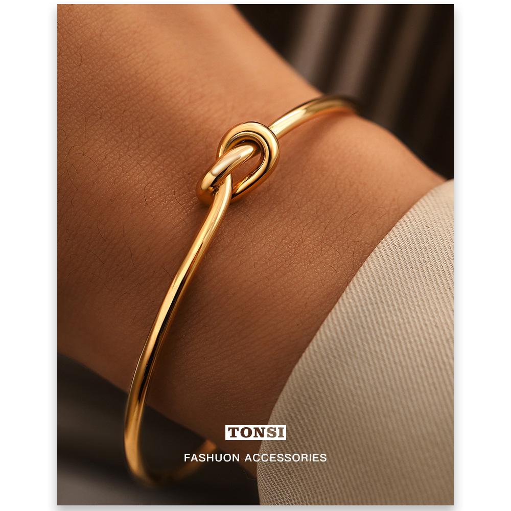 Modern Gold Knot Bangle for Women - Simple, Elegant, Open Design