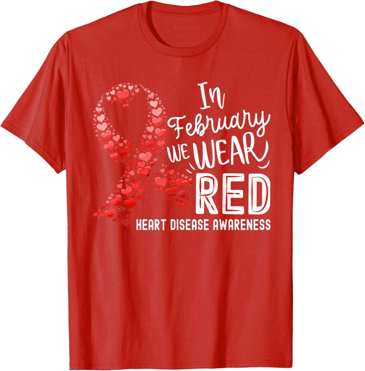 In February We Go Red - USA Flag Heart Disease Design Ladies  Crewneck T-Shirt XL