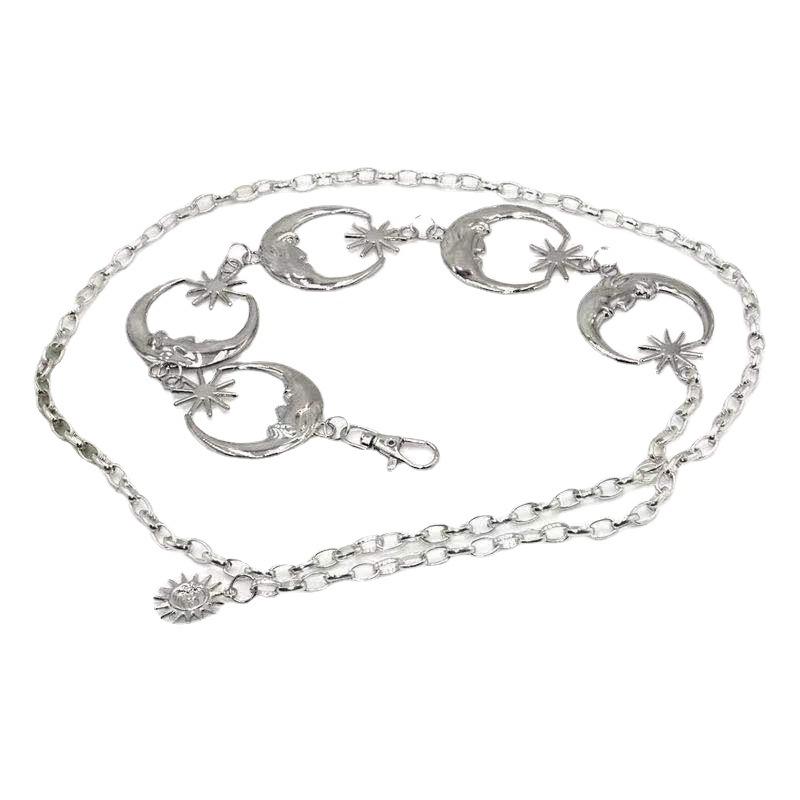 Cinto Casual Feminino Mais Recente Corrente de Metal Feminina Lua Decorativa Corrente de Cintura Cinto Feminino para Combinar com Saia Calça