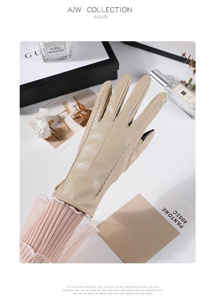 Warme Damen-Handschuhe aus PU-Leder mit Stickerei - Herbst/Winter Koreanischer Stil, Figurbetont, Samtfutter, Extra Dick für Radfahren und Autofahren