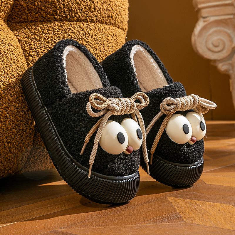 

Милые хлопковые туфли зима 2025 новые домашние комнатные с сумкой на каблуке теплые плюшевые туфли легкая мягкая подошва 40-41 чёрный