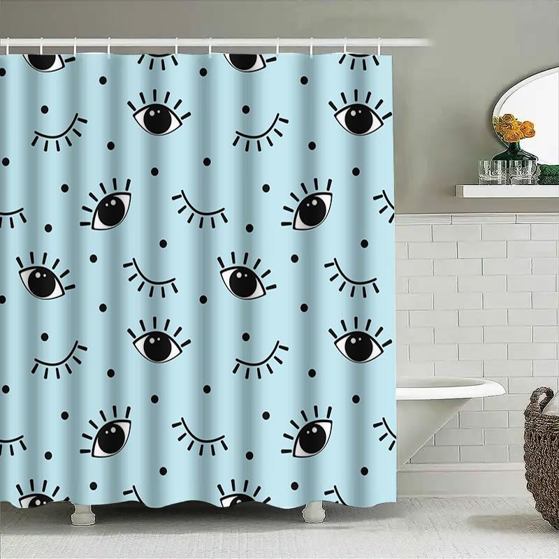 Blue Waterproof Shower Curtain With Black Eyelash Print For Bath Room Decor Modern Home Bathroom Accessories 180X240Cm (1 Set On