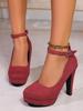 Korean Style Women's High-Heeled Platform Shoes, Solid Color, Plus Size 42