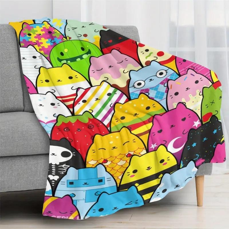 Cartoon Print Cute Cat Pattern Blanket Soft Flannel Comfortable Blanket For Sofa Bed Office