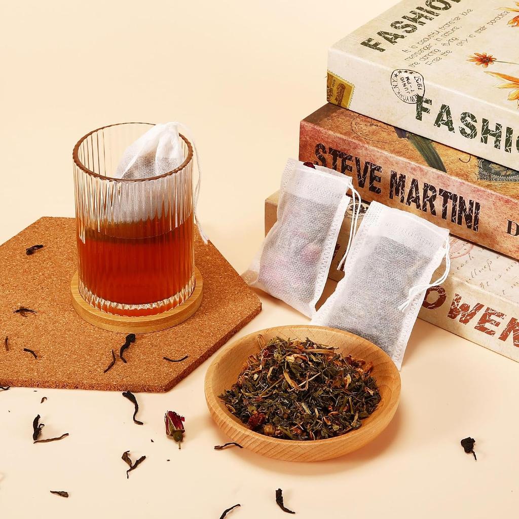 300 Pcs Empty Tea Bags for Loose Leaf Tea, Disposable Small tea Filter Bags with Drawstring fillable Cloth Diy Empty Tea Sachets for Loose tea,