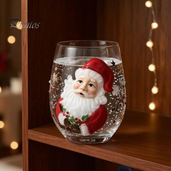 Cute Winter Beverage Cup Christmas Stemless Glass Cup, Santa Claus Decorative Drinking Glass, Holiday Party Souvenirs Transparent Water Mug