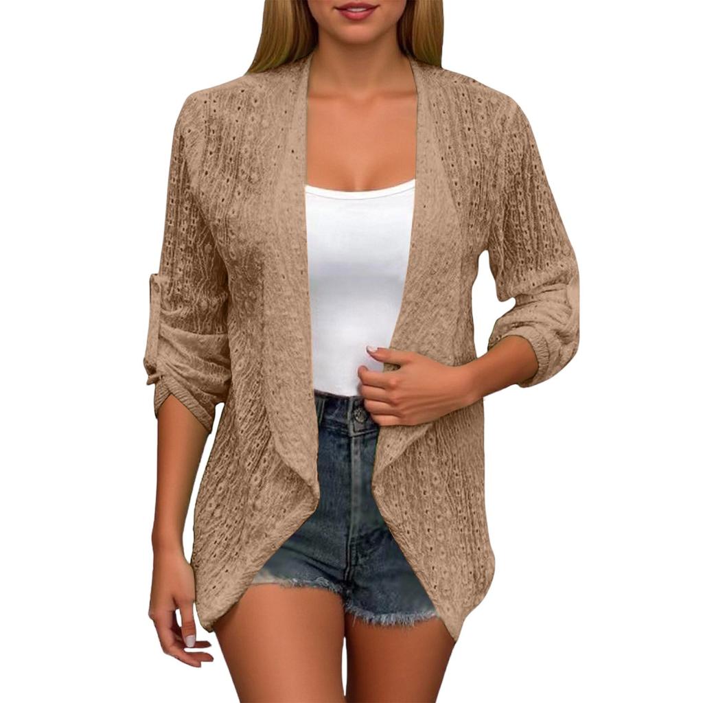 Women's Fashion Solid Color Casual Cardigan Long Sleeve Mid-Button Tops Coat