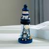 Wooden Lighthouse Figurine, Handmade Nautical Lighthouse Beach Decoration, White Blue Coastal Tabletop Decor for Home, Living Room