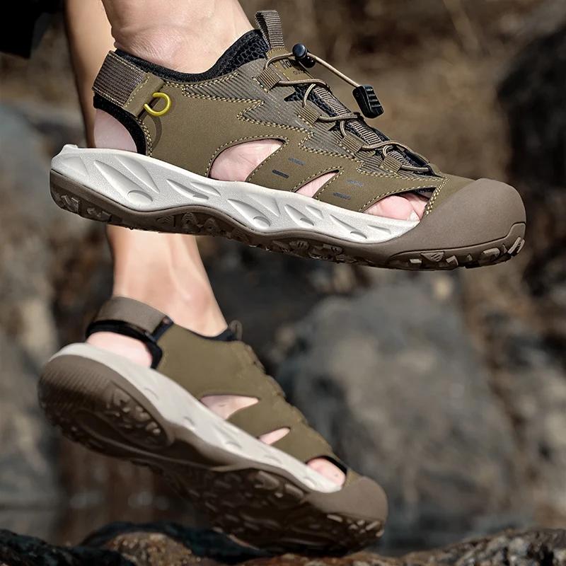 Luxury Men's Leather Sandals Adjustable Straps Wading Aqua Walking Shoes Comfortable Summer Flats Hollow Out Man Casual Sandals