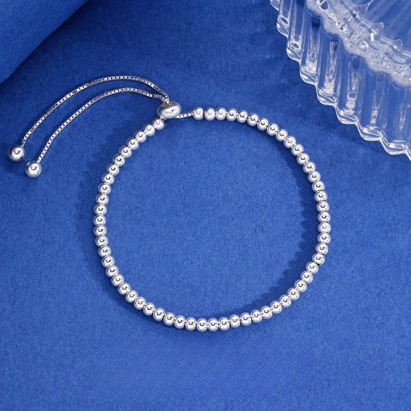 925 Silver Beads Bracelets for Women Men Adjustable Simple Design Elegant Metal Bangle Trendy Party Jewelry Gifts