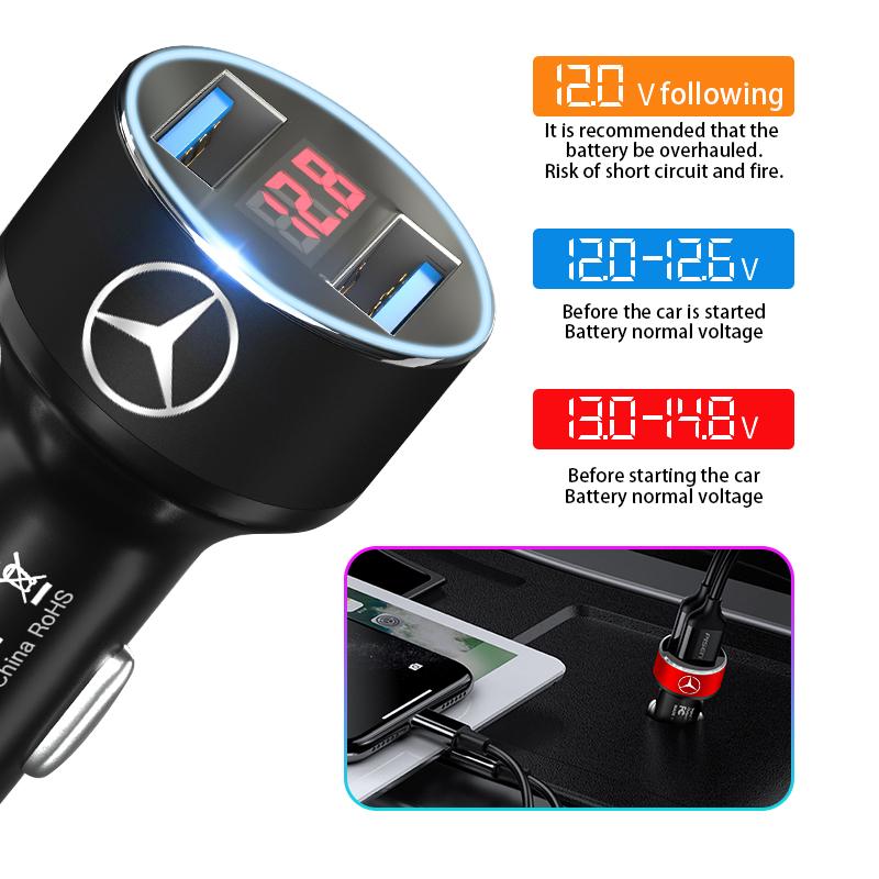 Car Charger 2 USB Ports Fast Charging Digital Display Car Accessories For Mercedes-Benz AMG W212 W220 W221 W222 W108 W126 W140 W168 W169 W176 W177