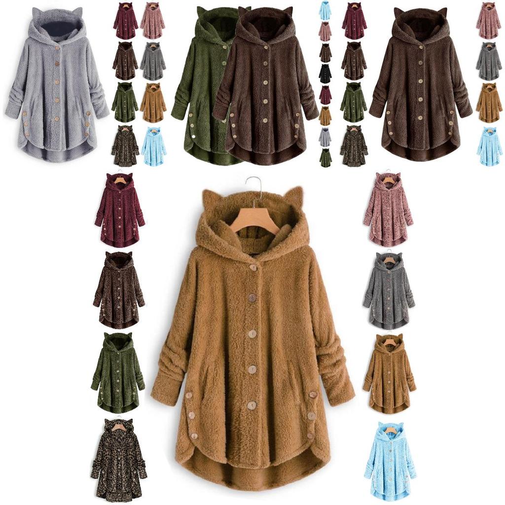 Cozy Cat Ear Women's Winter Warm Fleece Hoodie Hooded Coat For Casual Comfort