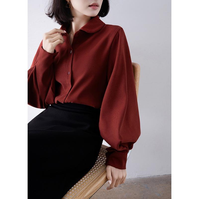 Spring Autumn New Korean Fashion Simple Shirt Fashion Women Lantern Long Sleeve Loose Office Blouse Doll Collar Top Casual Loose Simple Clothes 2595