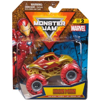 Monster Jam, Oficjalny Monster Truck Marvel Iron Man, Pojazd odlewany, 1:Skala 64, Zabawki dla dzieci superbohaterów, dla chłopców w wieku 3+