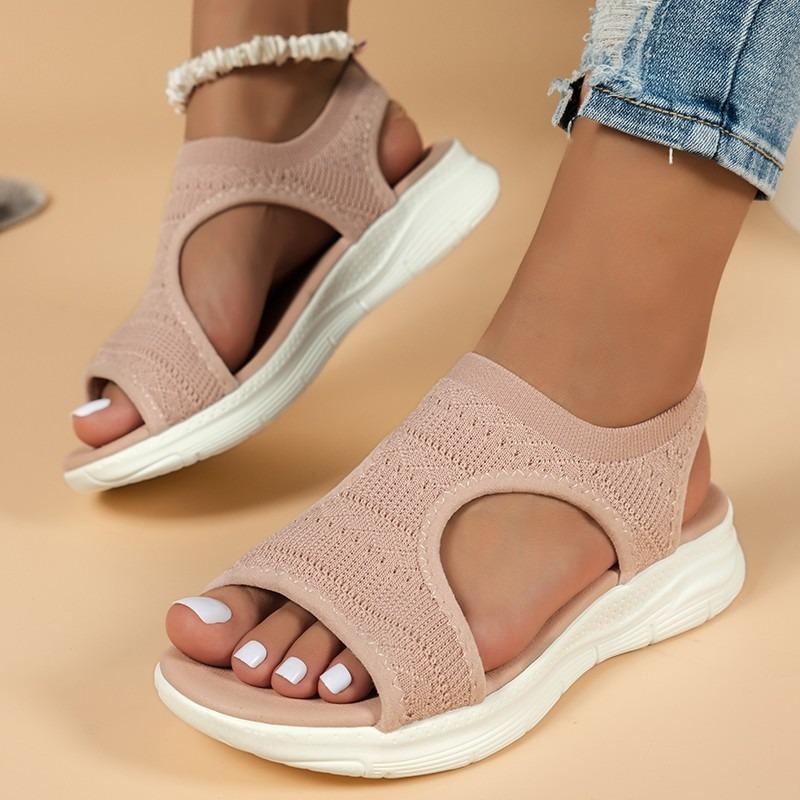 Summer Large Size Women's Shoes Casual Elastic Strap Rear Strap Fly-woven Flat-soled Sandals Women