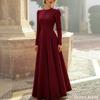 Damen Farb-Langarm-Rundhals-Kleid mit Reißverschluss am Rücken für den Herbst Elegant