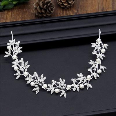 Pearl Rhinestone Women Headband Women Bride Tiara Headband Hair Jewelry Silver Color Hairband Flower Wedding Hair Accessories