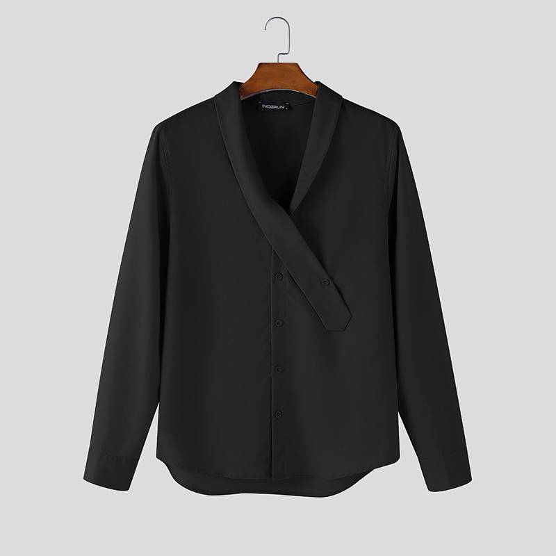 INCERUN Herren V-Ausschnitt Knöpfe Lässig Langarm Hemden