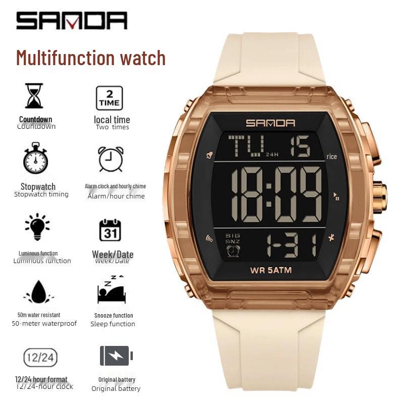Sanda Men's Sports Watch - Luminous, 50M Waterproof, Electronic, Countdown Timer, Alarm, Calendar, Multifunction.