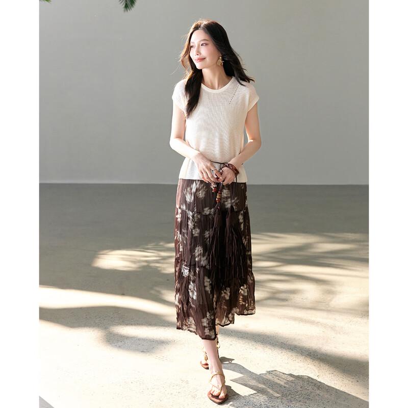 TERRE BLEUE Women's Summer Knit T-Shirt & Skirt Set