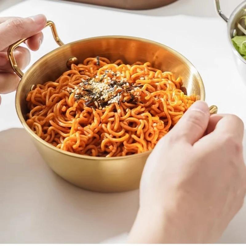 Salátová mísa Polévková mísa 304 Nerezová ocel s dvojitým uchem rukojetí proti opaření Miska na instantní nudle Miska na salátovou svačinku Miska na hranolky