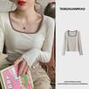 Women's 2024 Spring Korean Style Slim Fit Square Collar Long-Sleeve Top