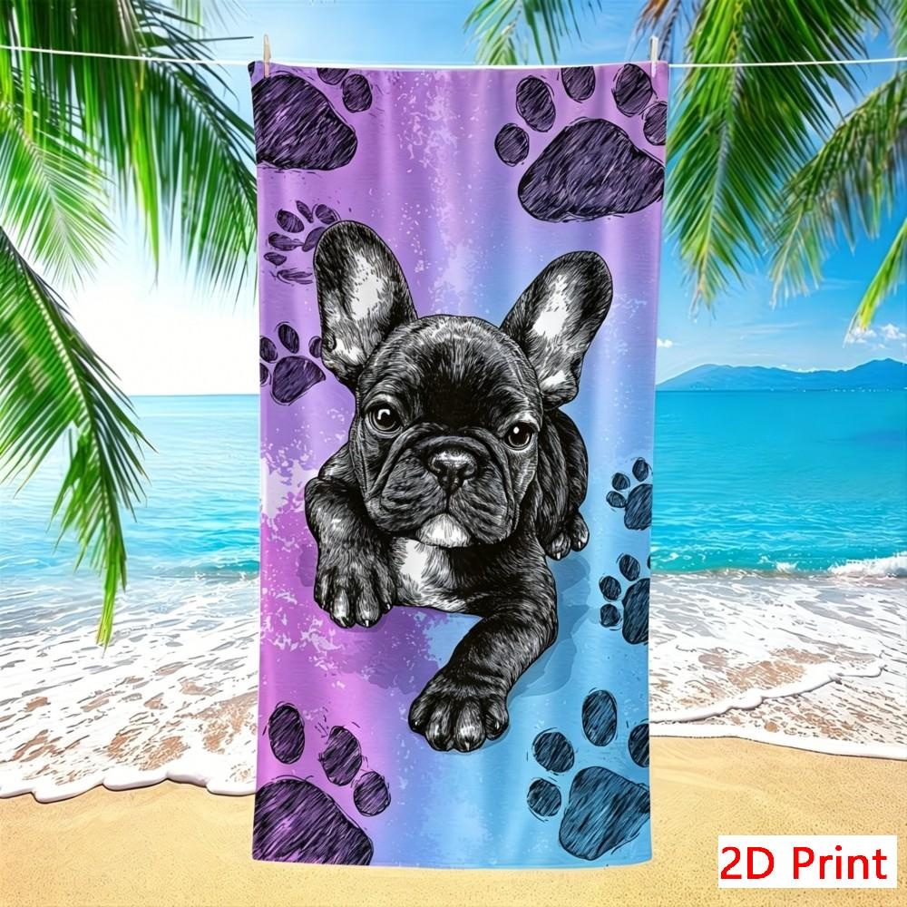 Oversized French Bulldog Beach Towel Large Dog Paw Print Bath Towel Cute Frenchie Lovers Gift Big Size Quick Dry Microfiber Mat