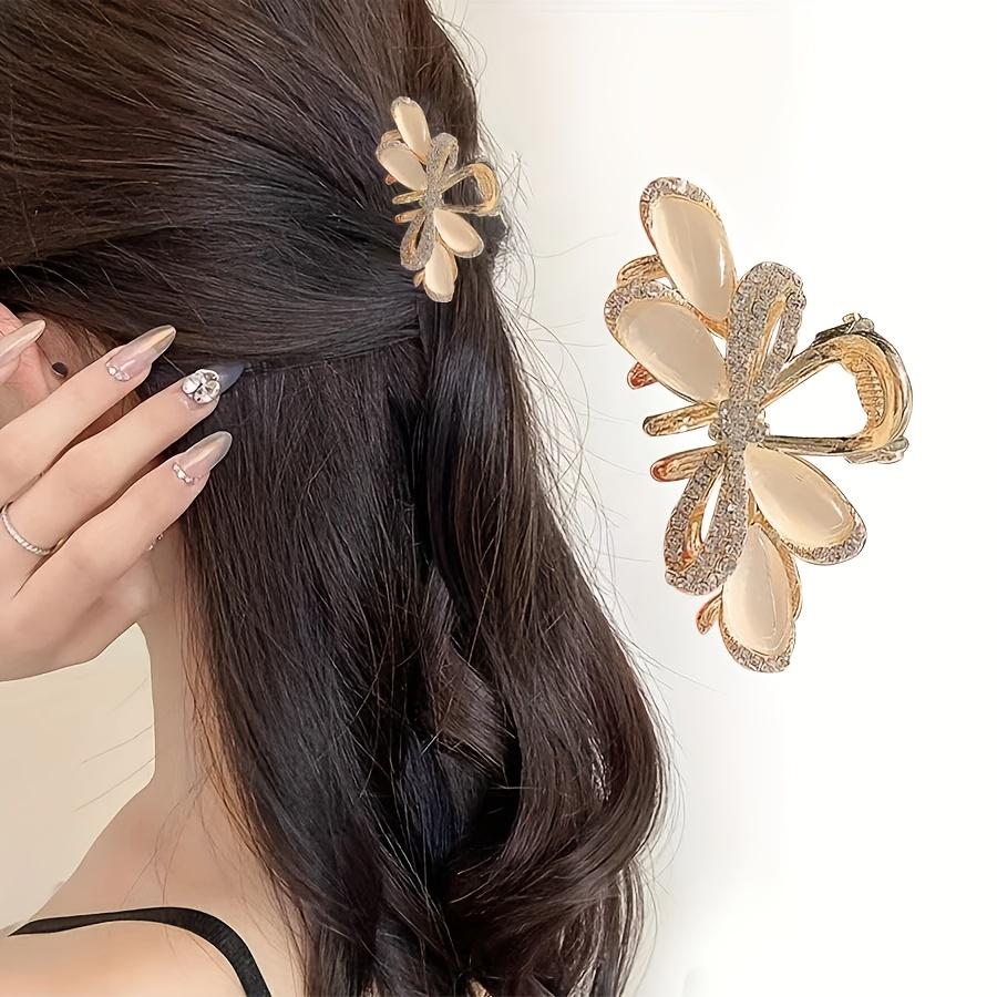 1PC Spring and Summer Cat's Eye Rhinestone Hairpin with Bow, Broken Hair Clip Top Clip Headgear Premium Side Small Grab Clip Bangs Clip