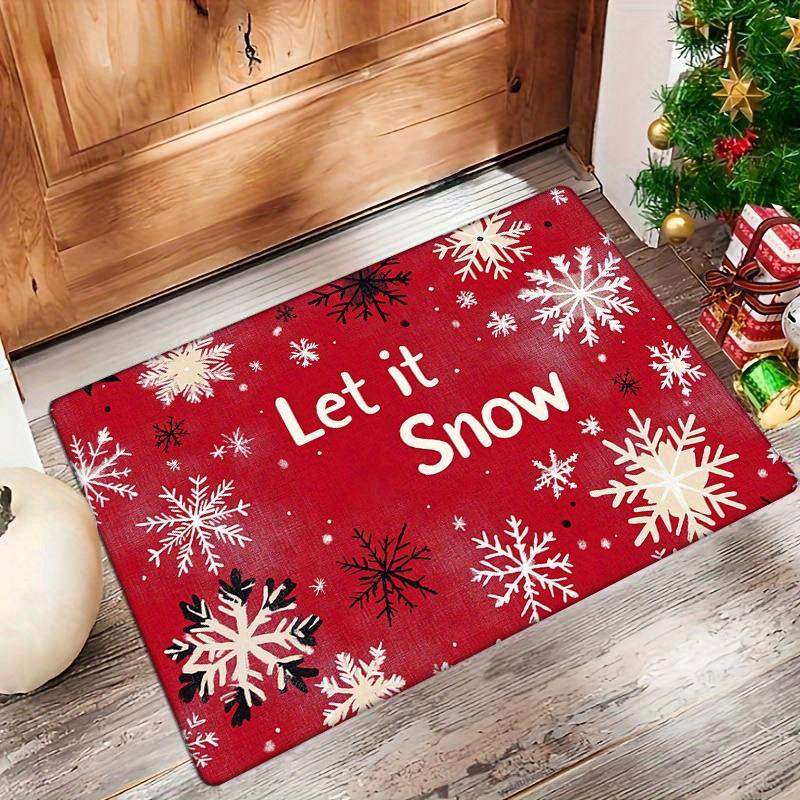Flannel Thickness 0.47inch Snowflake Christmas Red Door Mat, Snowflake Absorbent Non-Slip Area Mat, Comfortable Floor Mats, Mach