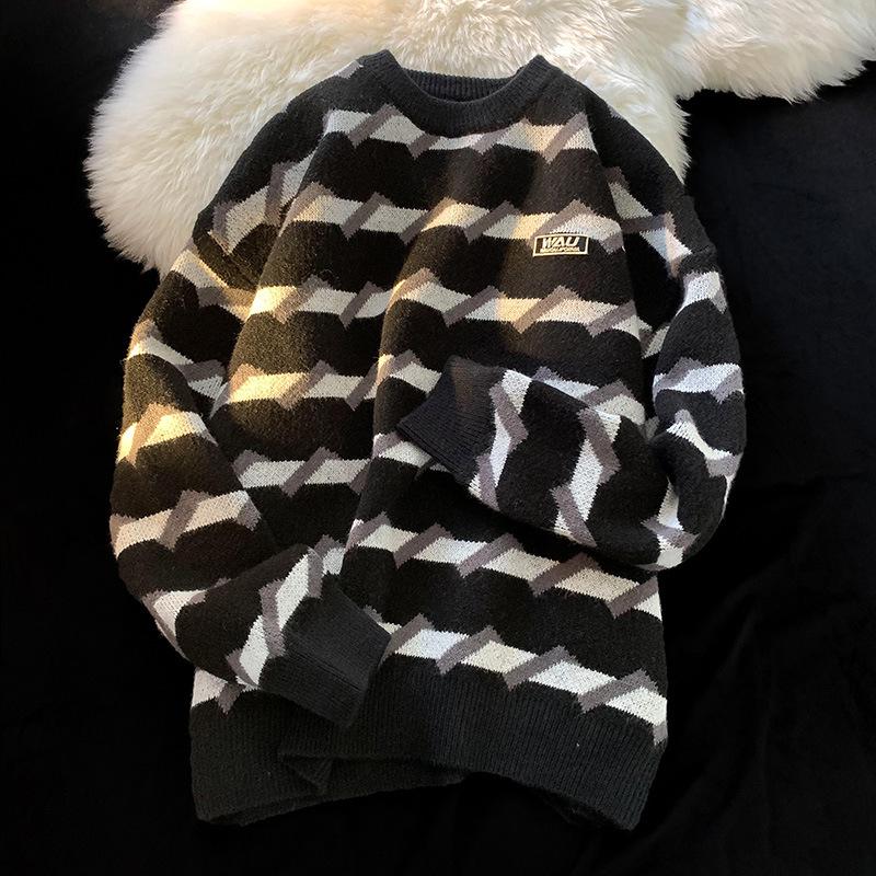 

Полосатый свитер мужской весенне-осенний японский ретро уличный трендовый свитер с круглым вырезом универсальный свободный свитер куртка 2XL