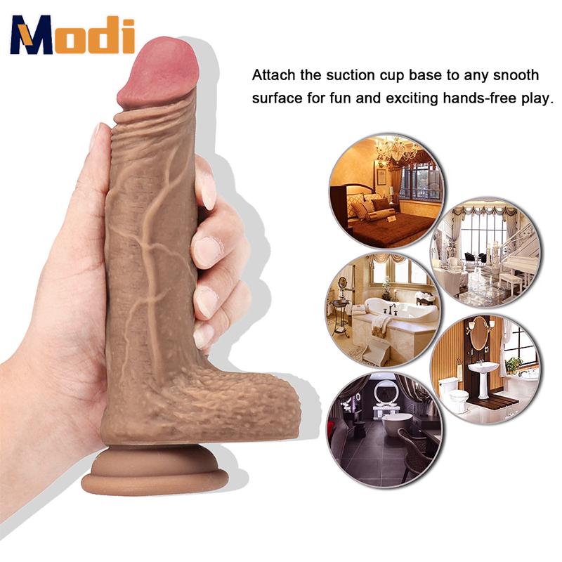 MoDi Realistischer Dildo Stretch Thrust G-Punkt Klitoris Anal Riesiger Penis Erwachsene Sexspielzeug für Frauen Paar Flirtwerkzeug