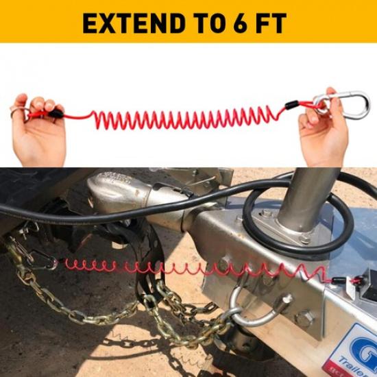 

Universal 6 Coiled Breakaway Cable Red Fits for Trailer Boat RV w/ Snap Ring US