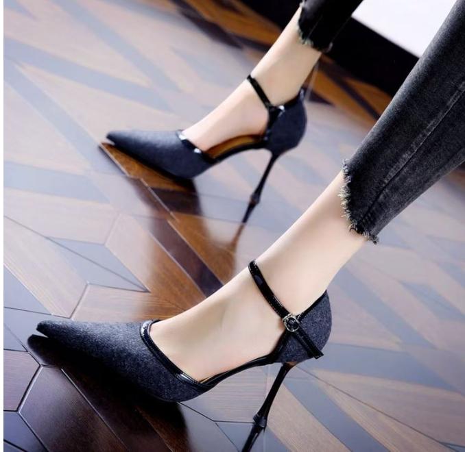 

Fashion 2025 Spring and Summer New Black High-heeled Sandals French Girl Stiletto Buckle All-match Women s Pointed Toe Single Shoes 34 чёрный