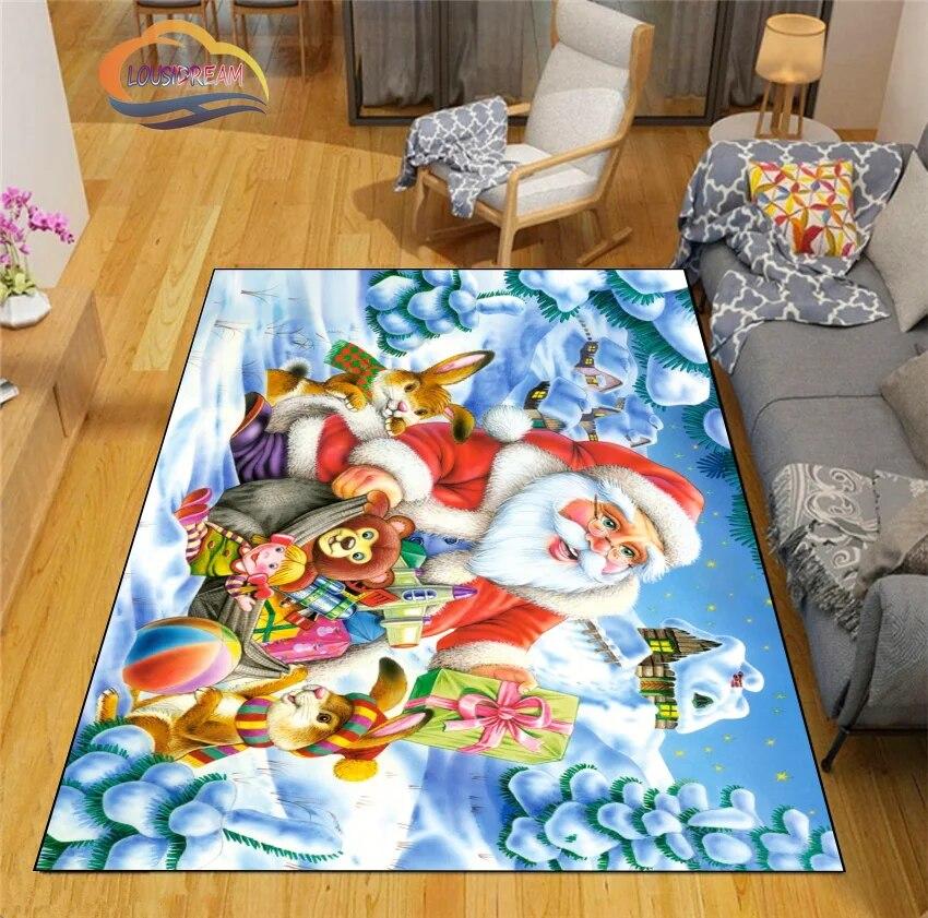 Christmas Rug Santa Playroom and Bedroom Plush Carpet Non-slip Soft Play Mat Bed Area Rug Parlor Decor